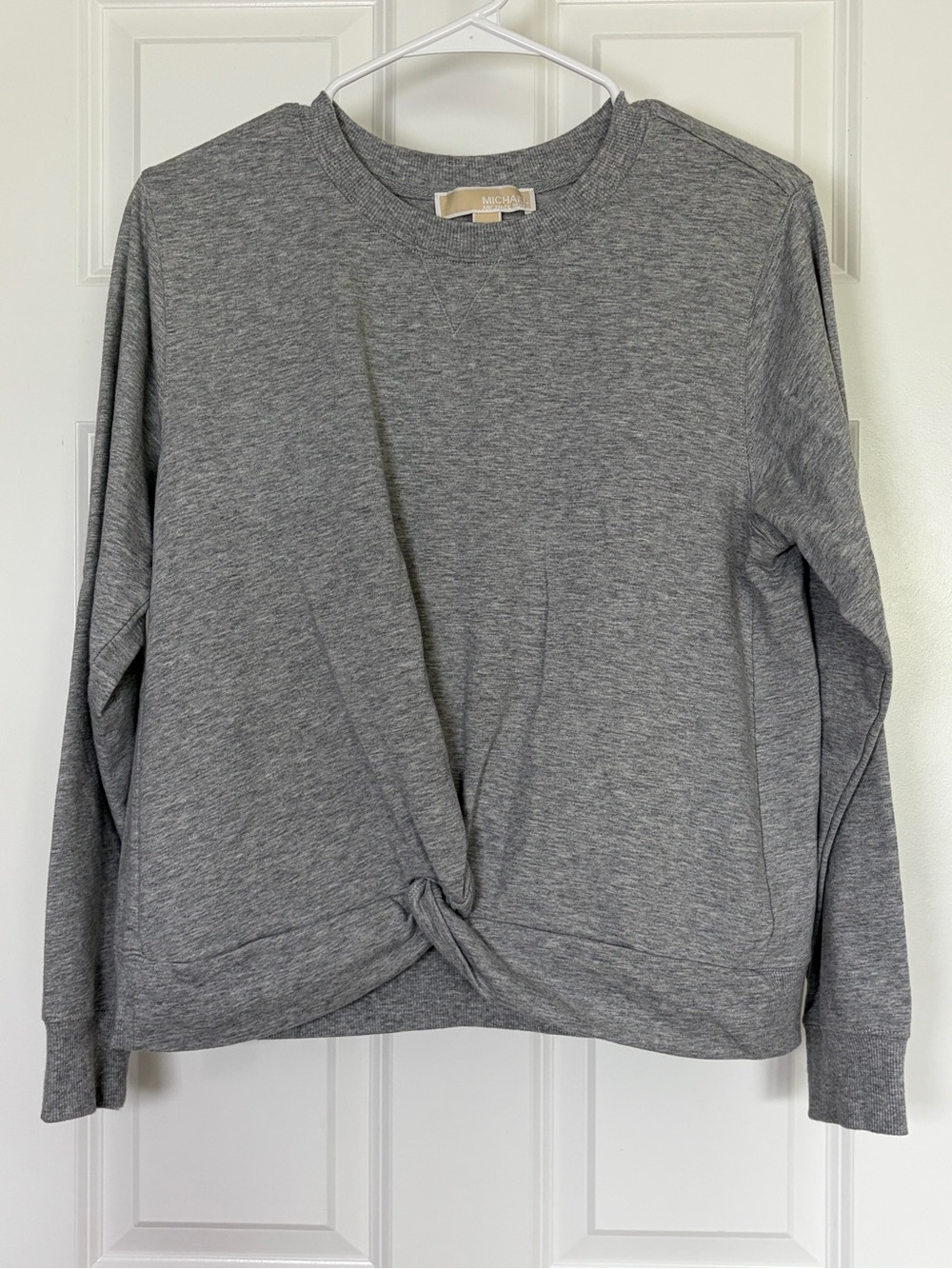 Michael by Michael Kors Gray Twist-Front Crewneck Long Sleeve